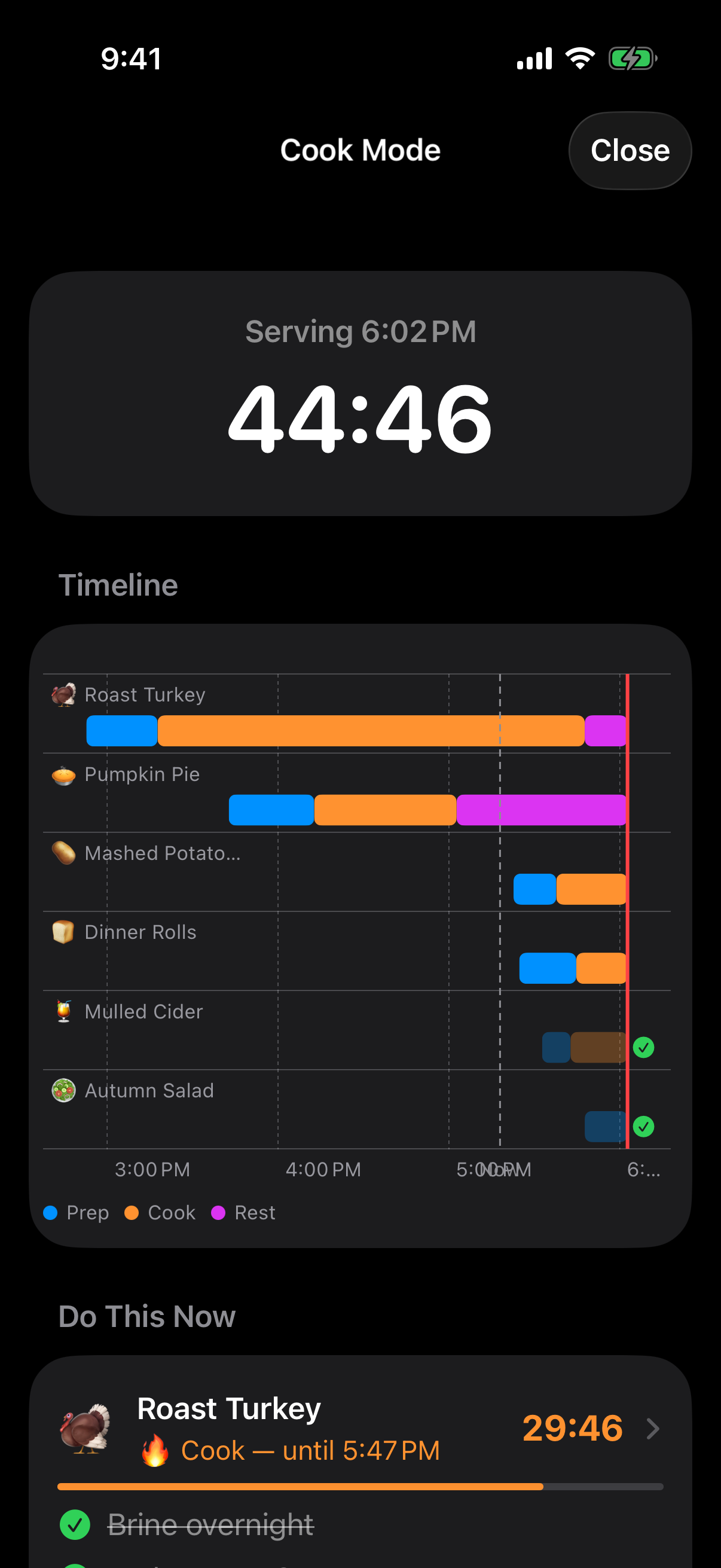 Cook Mode with timeline