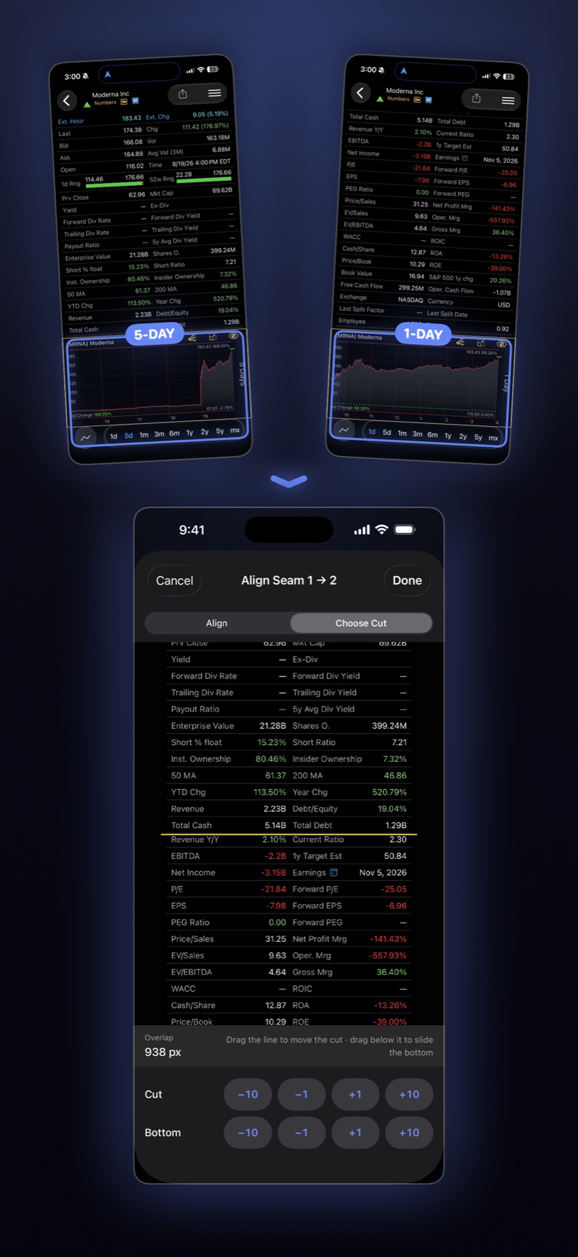Choose Cut: two mismatched screenshots joined exactly where you decide