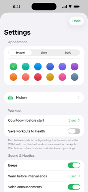 Themes and settings